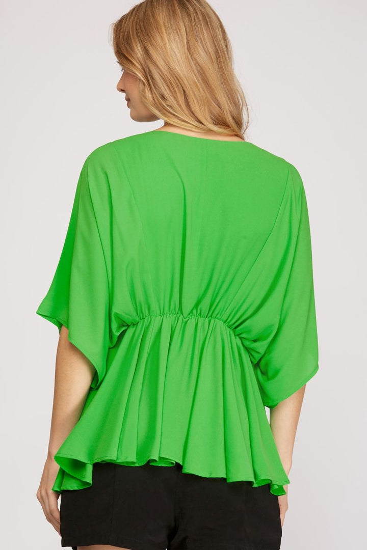 KIMONO SLEEVE WOVEN TOP