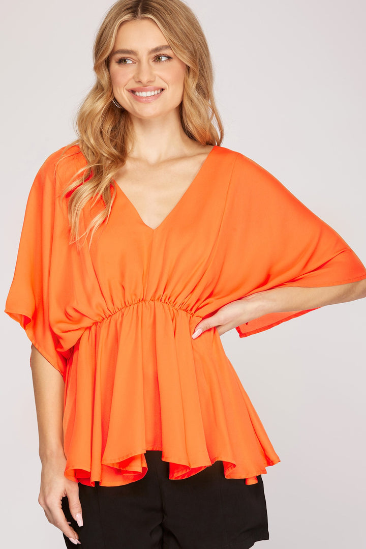 KIMONO SLEEVE WOVEN TOP