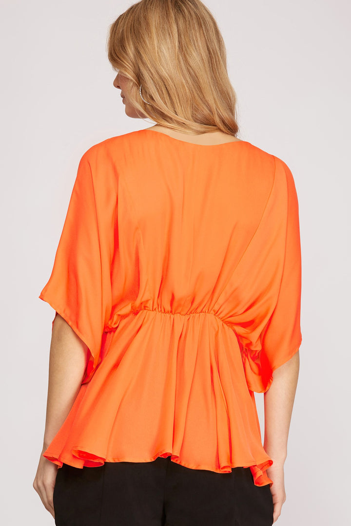 KIMONO SLEEVE WOVEN TOP