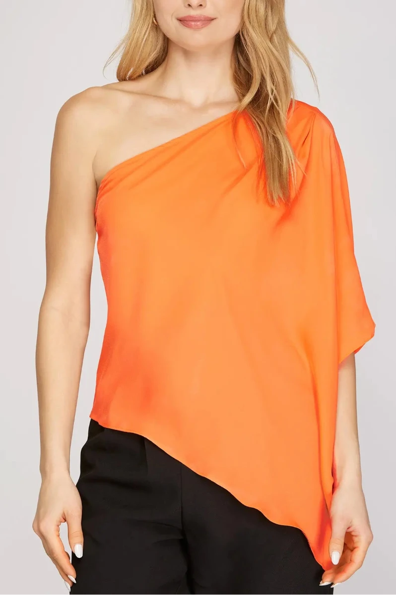 APPLE GREEN ONE SHOULDER WITH PLEATS TOP