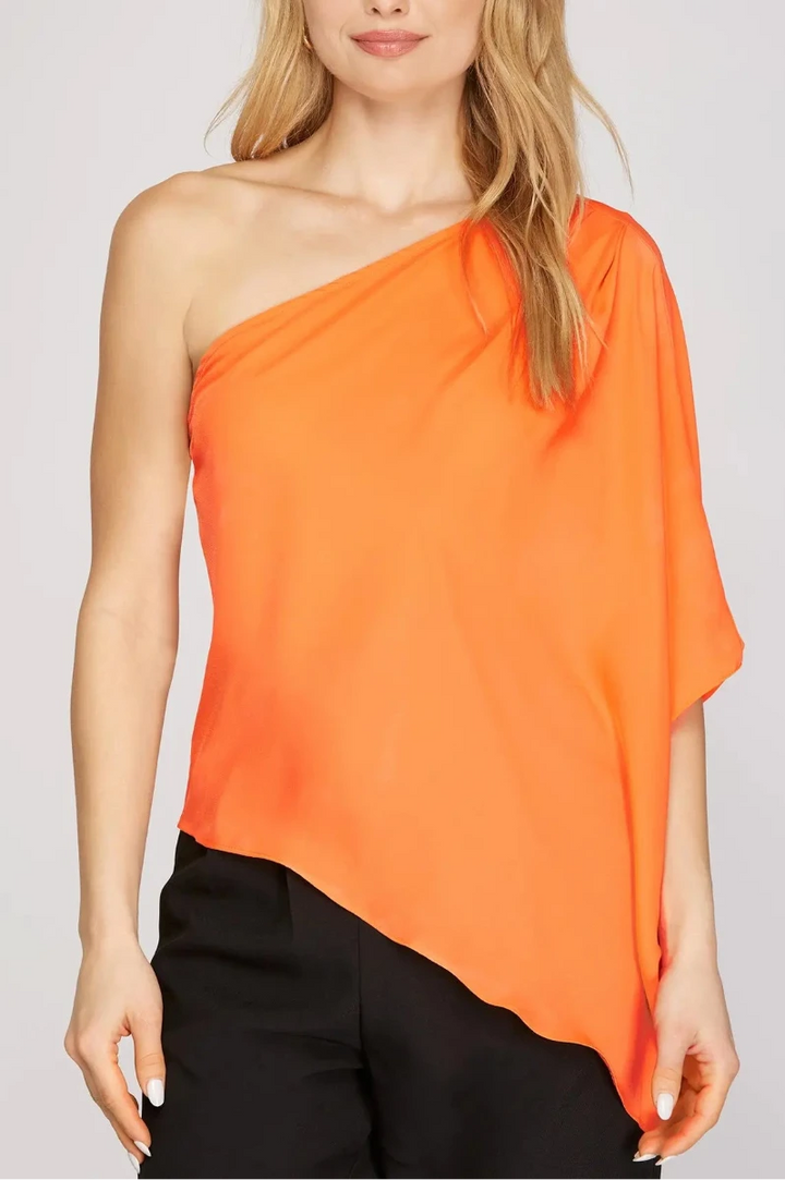 APPLE GREEN ONE SHOULDER WITH PLEATS TOP