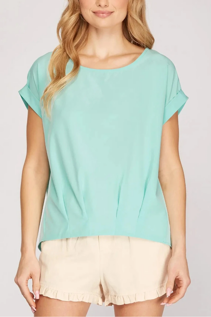 RED DROP SHOULDER BOAT NECK WOVEN TOP