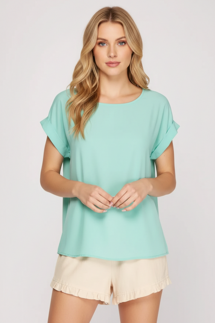 RED DROP SHOULDER BOAT NECK WOVEN TOP -