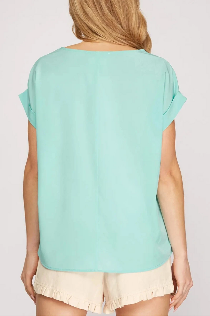 RED DROP SHOULDER BOAT NECK WOVEN TOP