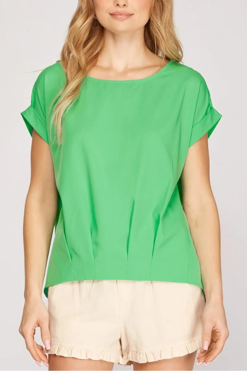 RED DROP SHOULDER BOAT NECK WOVEN TOP