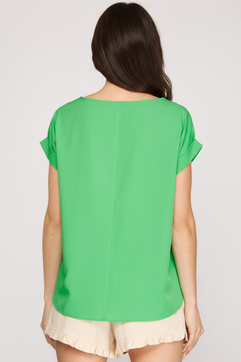 RED DROP SHOULDER BOAT NECK WOVEN TOP -