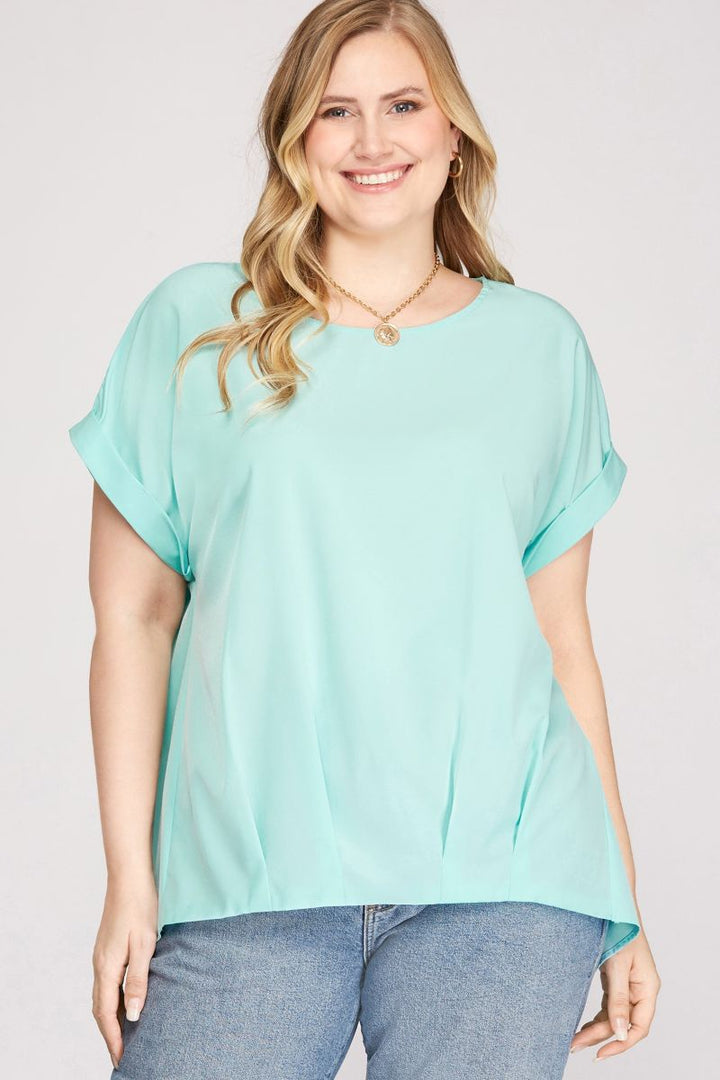 BOAT NECK DROP SHOULDER PLUS SIZE WOVEN TOP SKPSY3563