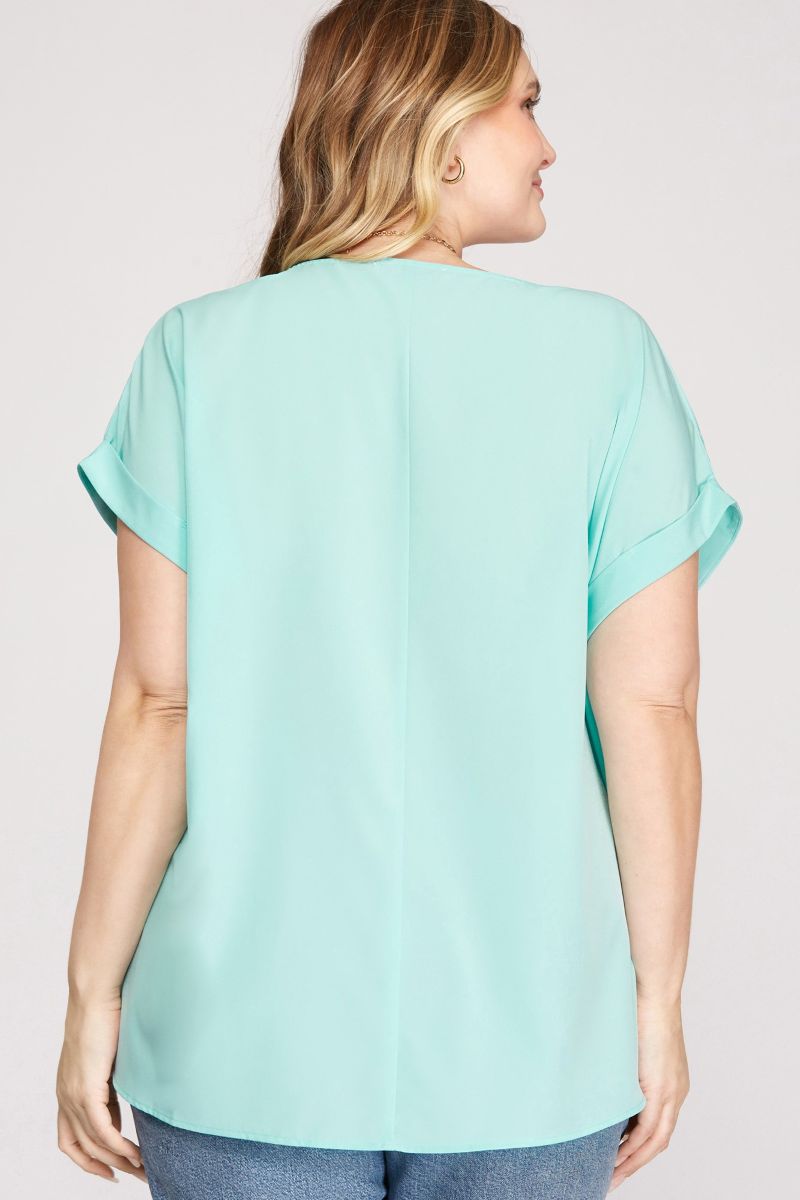 BOAT NECK DROP SHOULDER PLUS SIZE WOVEN TOP SKPSY3563