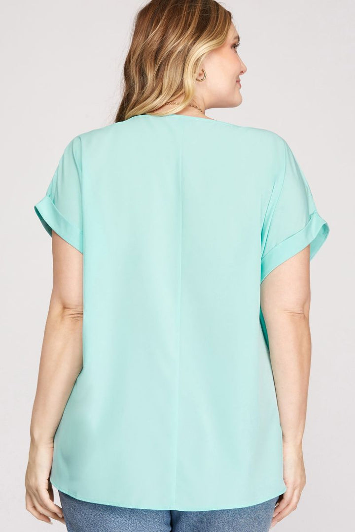 BOAT NECK DROP SHOULDER PLUS SIZE WOVEN TOP SKPSY3563