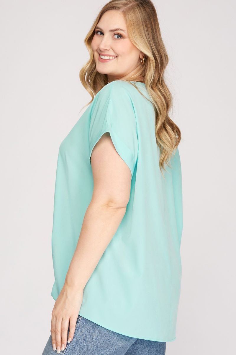 BOAT NECK DROP SHOULDER PLUS SIZE WOVEN TOP SKPSY3563