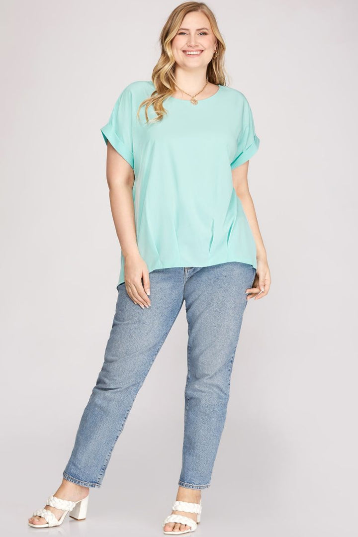 BOAT NECK DROP SHOULDER PLUS SIZE WOVEN TOP SKPSY3563