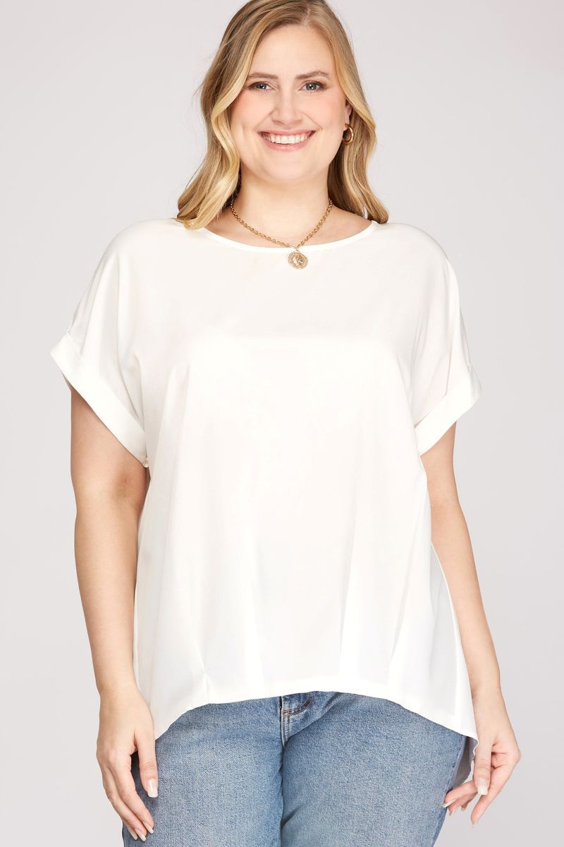 BOAT NECK DROP SHOULDER PLUS SIZE WOVEN TOP SKPSY3563