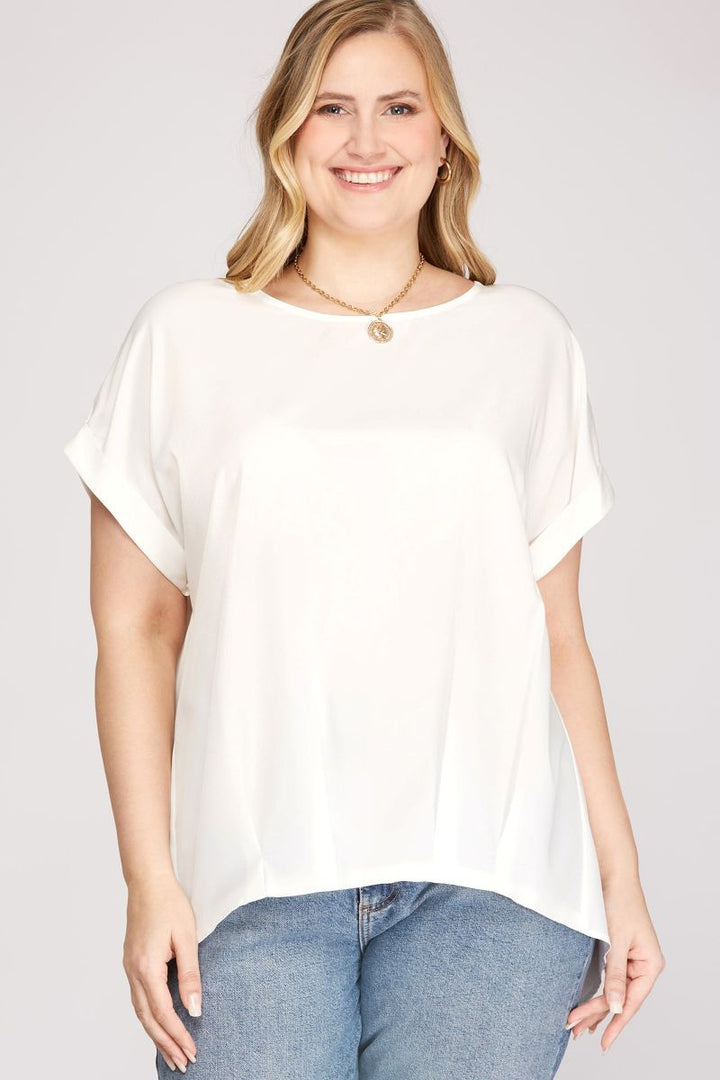 BOAT NECK DROP SHOULDER PLUS SIZE WOVEN TOP SKPSY3563
