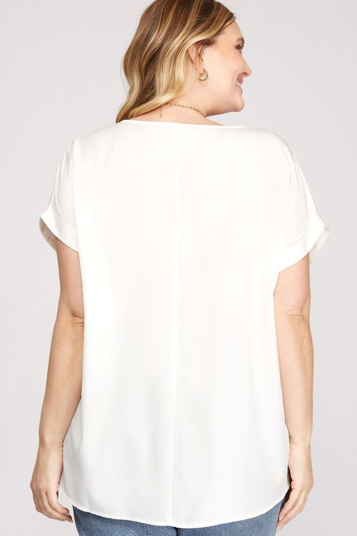 BOAT NECK DROP SHOULDER PLUS SIZE WOVEN TOP SKPSY3563