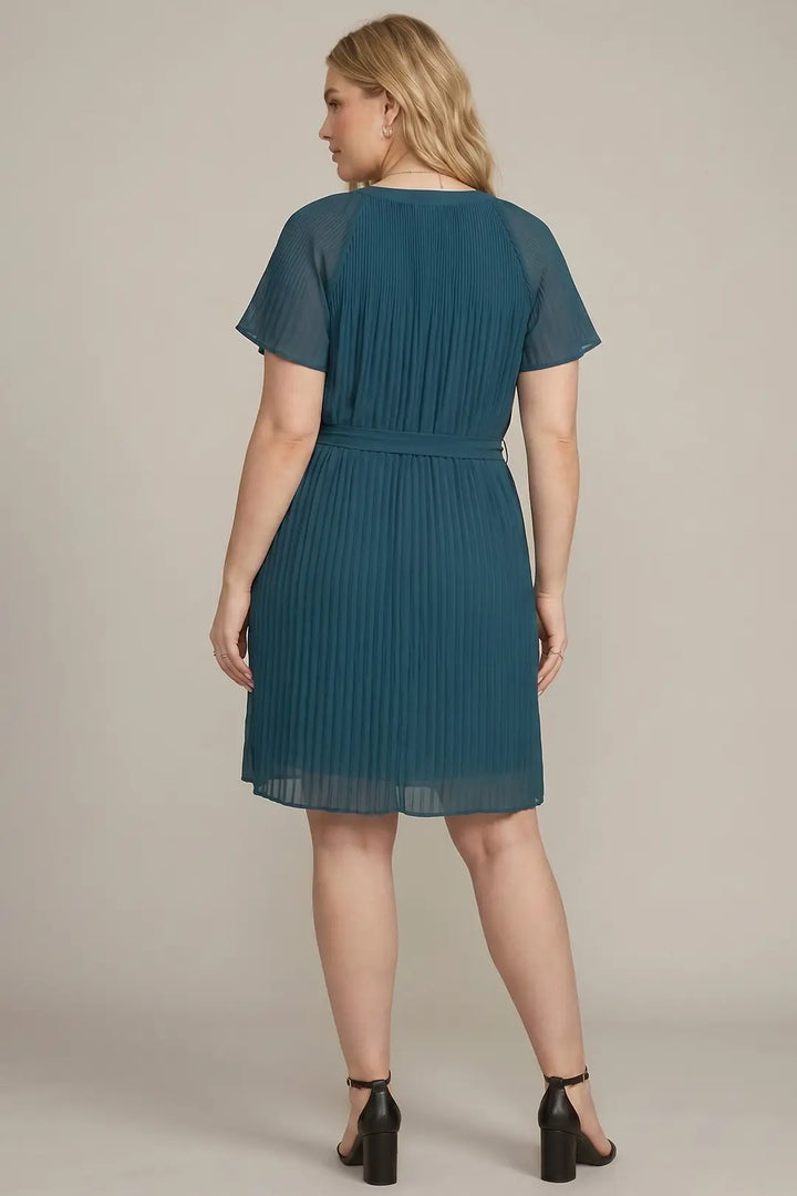 FLOUNCE SLEEVES PLEATED WAIST SASH PLUS SIZE MINI DRESS SKPSY3953