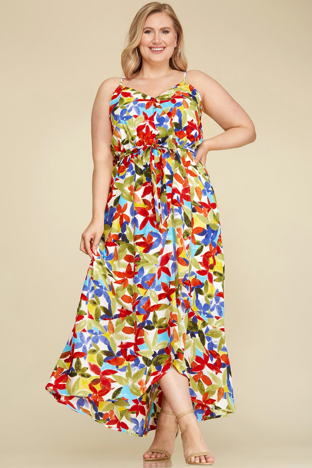 JADE GREEN FLORAL RUFFLED WRAP HEM PLUS SIZE MAXI DRESS