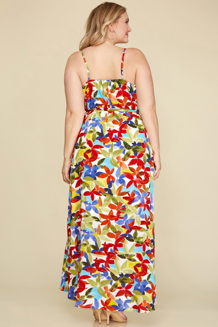 JADE GREEN FLORAL RUFFLED WRAP HEM PLUS SIZE MAXI DRESS