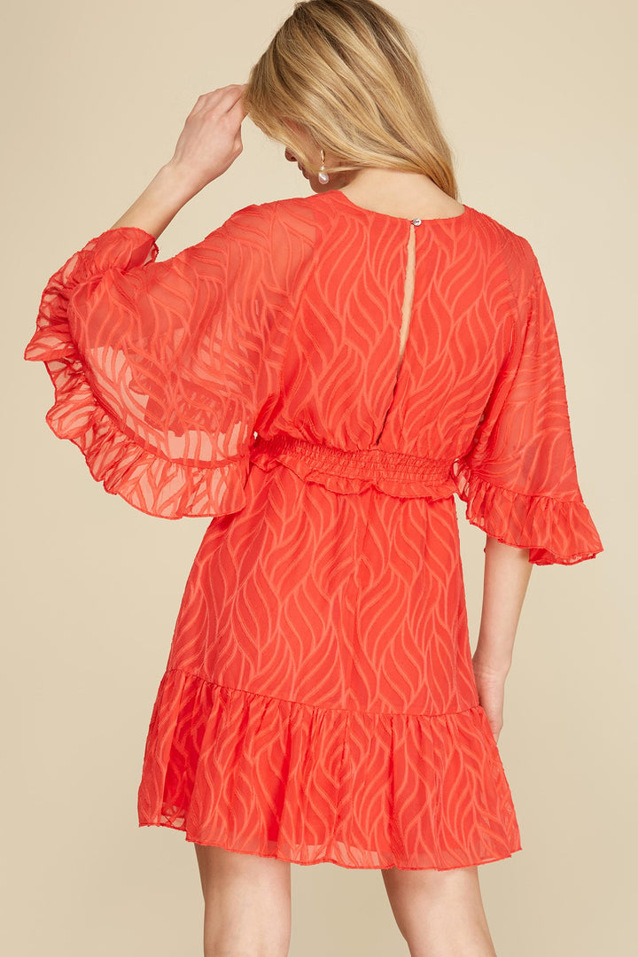 KIMONO SLEEVES TEXTURED WOVEN MINI DRESS