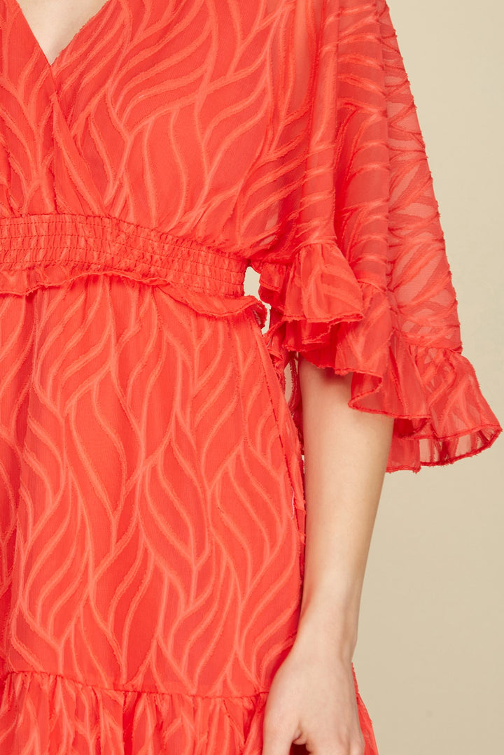 KIMONO SLEEVES TEXTURED WOVEN MINI DRESS