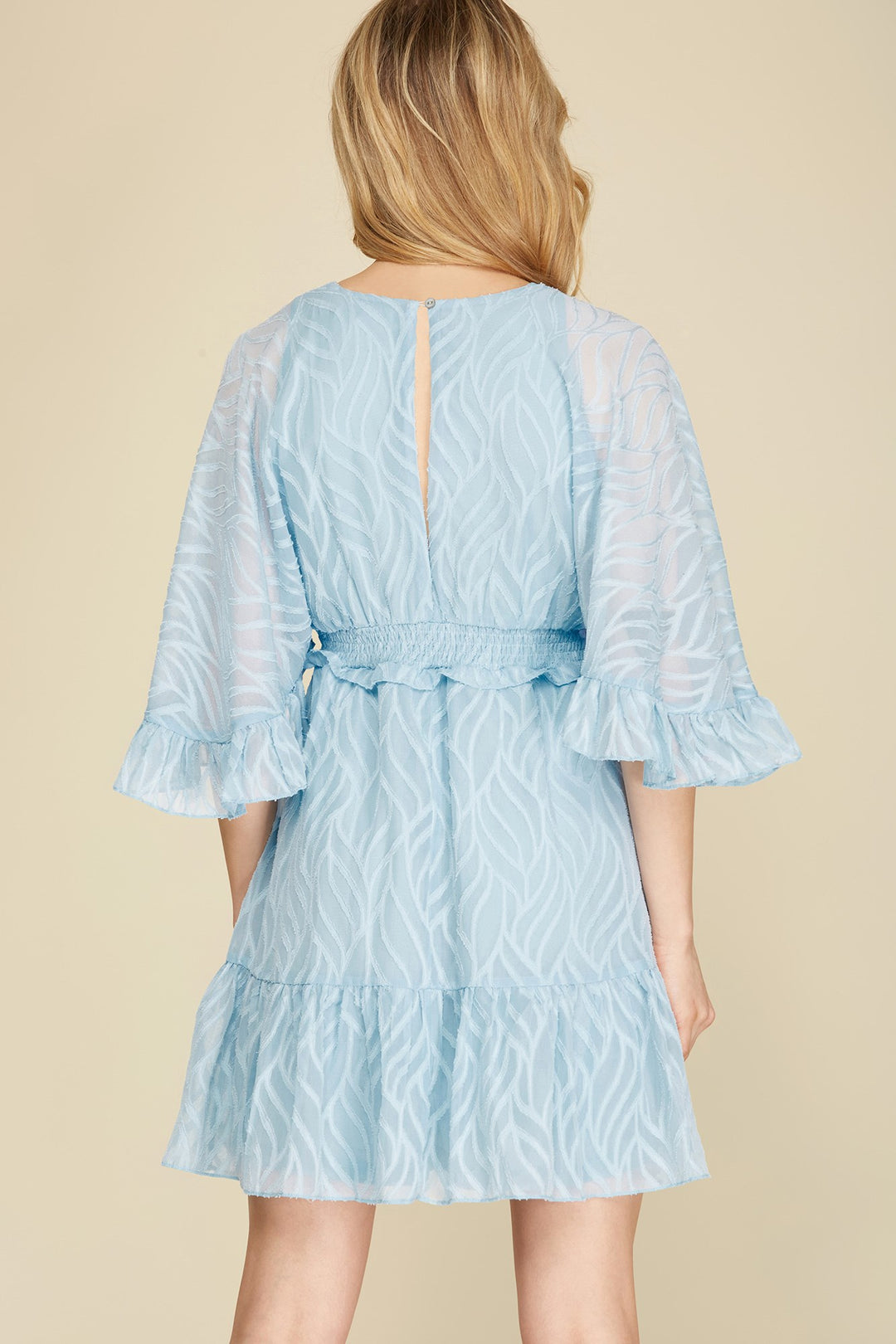 KIMONO SLEEVES TEXTURED WOVEN MINI DRESS