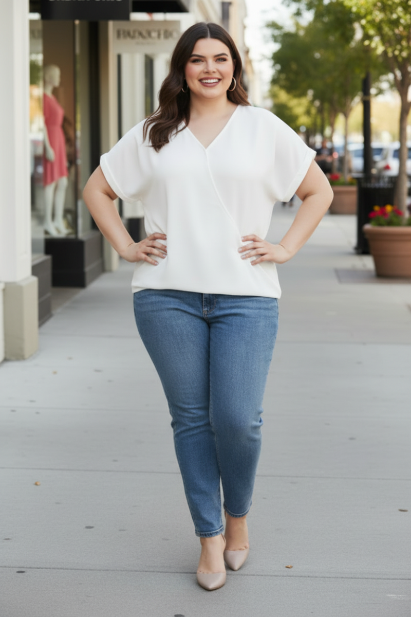 CORAL SURPLICE DROP SHOULDER BACK STRAP PLUS SIZE TOP SKPSY4445