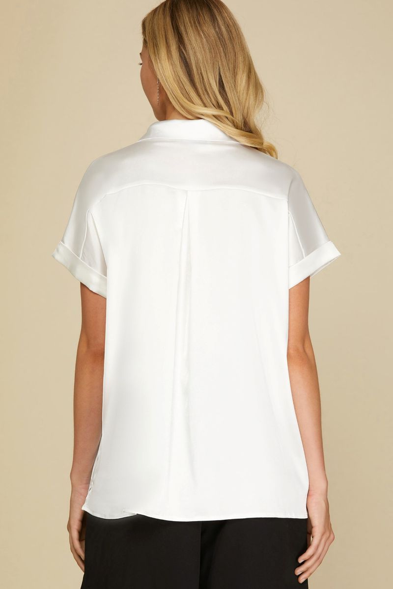 DROP SHOULDER BUTTON DOWN FRONT POCKET SHIRT TOP
