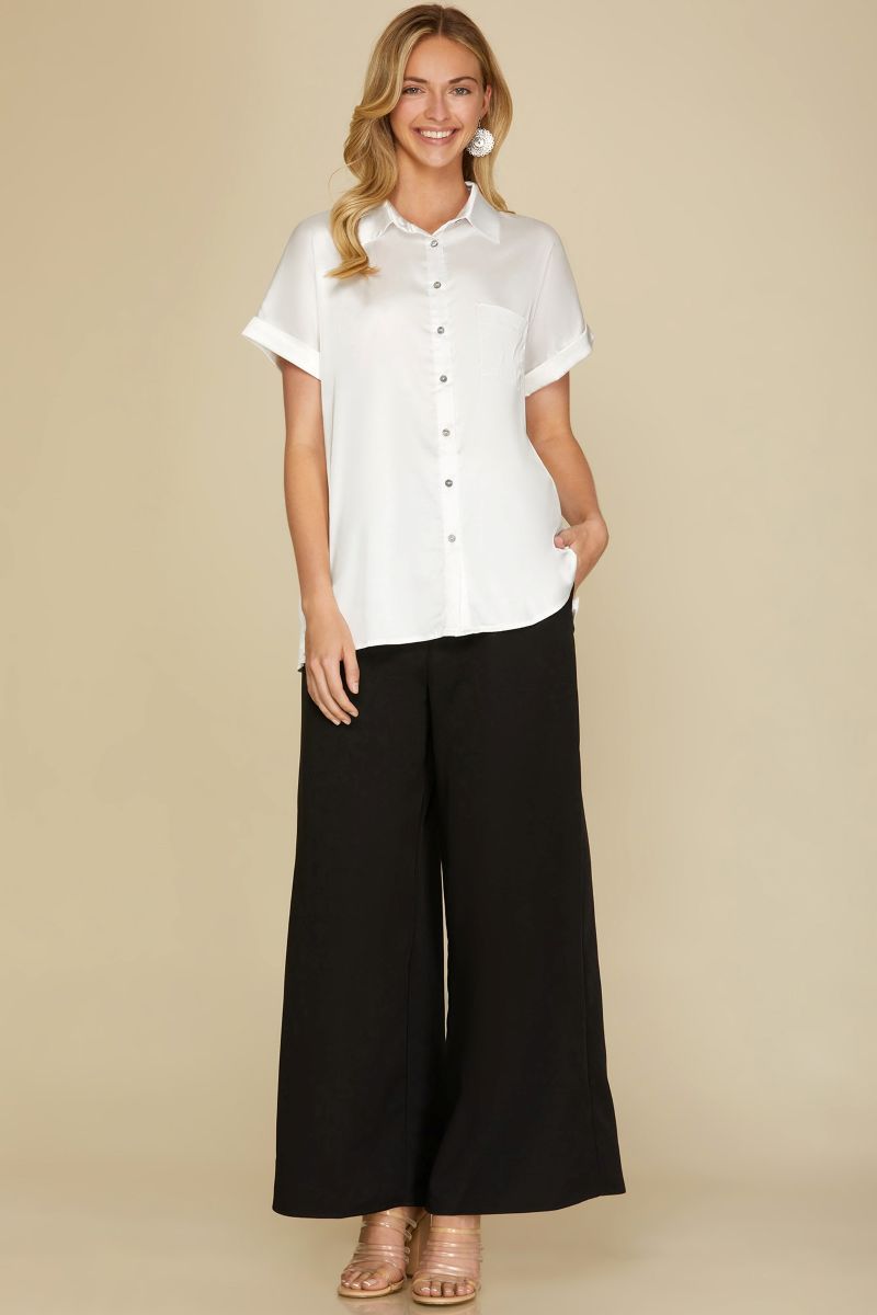 DROP SHOULDER BUTTON DOWN FRONT POCKET SHIRT TOP