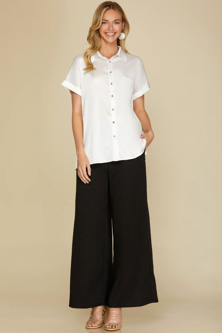 DROP SHOULDER BUTTON DOWN FRONT POCKET SHIRT TOP
