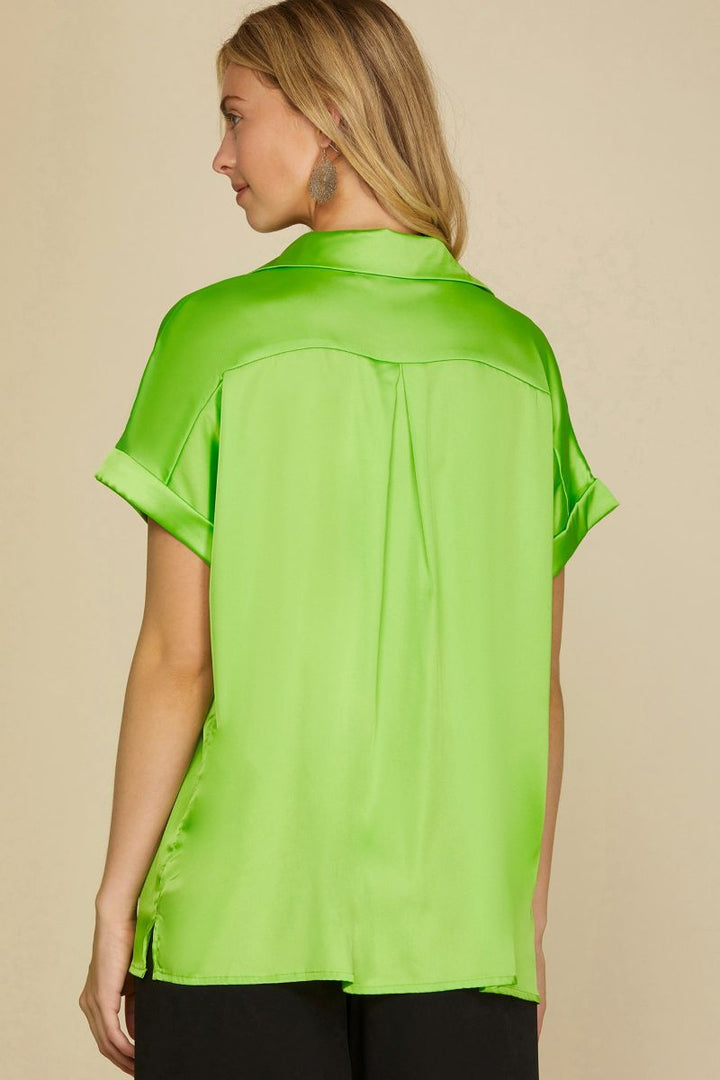 DROP SHOULDER BUTTON DOWN FRONT POCKET SHIRT TOP