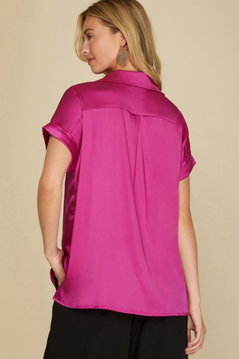 DROP SHOULDER BUTTON DOWN FRONT POCKET SHIRT TOP