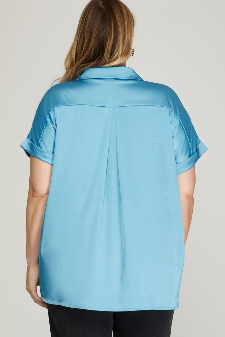 SATIN DROP SHOULDER BUTTON DOWN PLUS SIZE TOP SKPSY4838