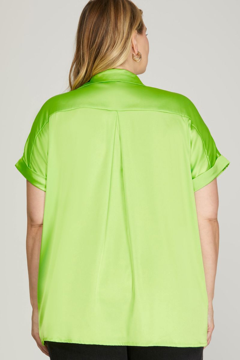 SATIN DROP SHOULDER BUTTON DOWN PLUS SIZE TOP SKPSY4838