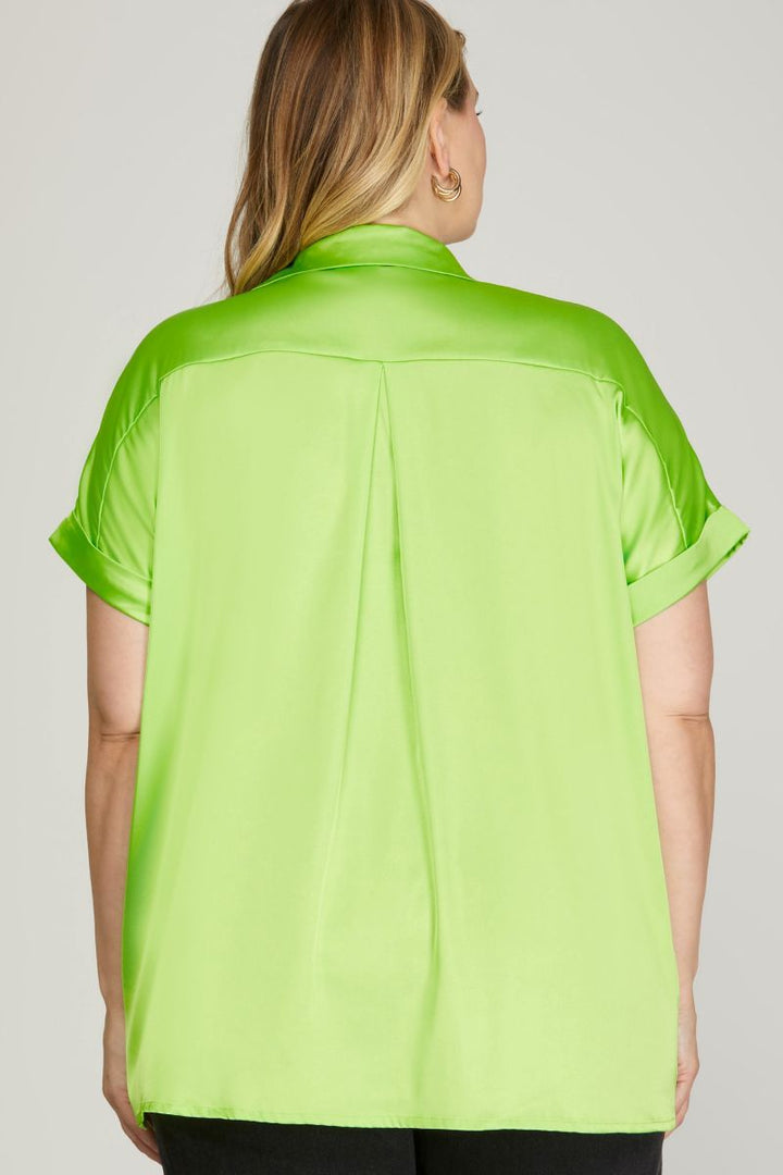 SATIN DROP SHOULDER BUTTON DOWN PLUS SIZE TOP SKPSY4838