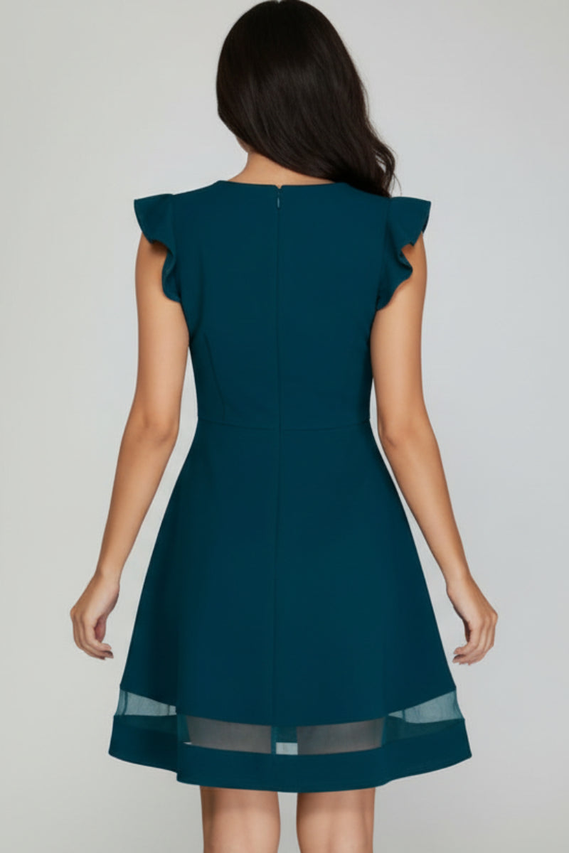 RUFFLED CAP SLEEVE ORGANZA HEM DETAIL MINI DRESS SKSY5094