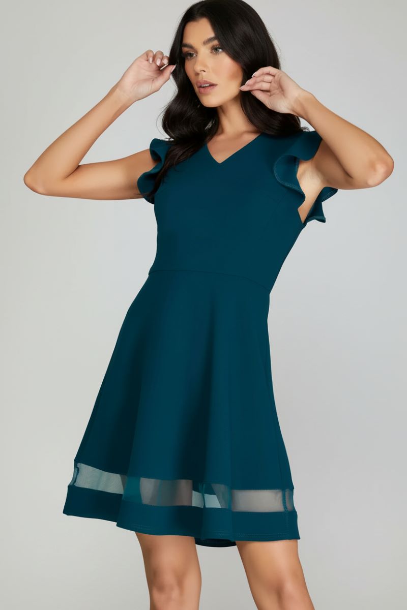 RUFFLED CAP SLEEVE ORGANZA HEM DETAIL MINI DRESS SKSY5094