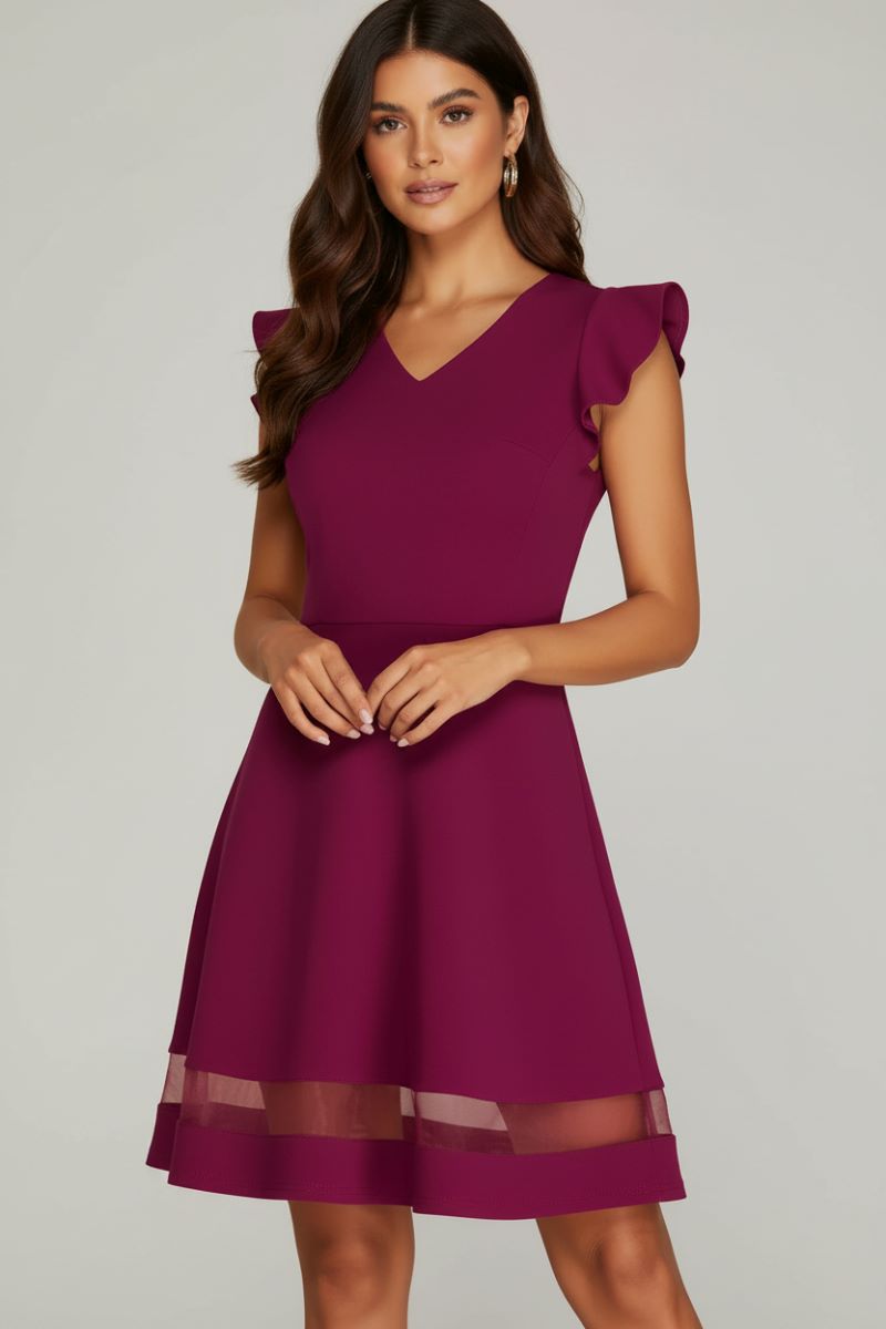 RUFFLED CAP SLEEVE ORGANZA HEM DETAIL MINI DRESS SKSY5094