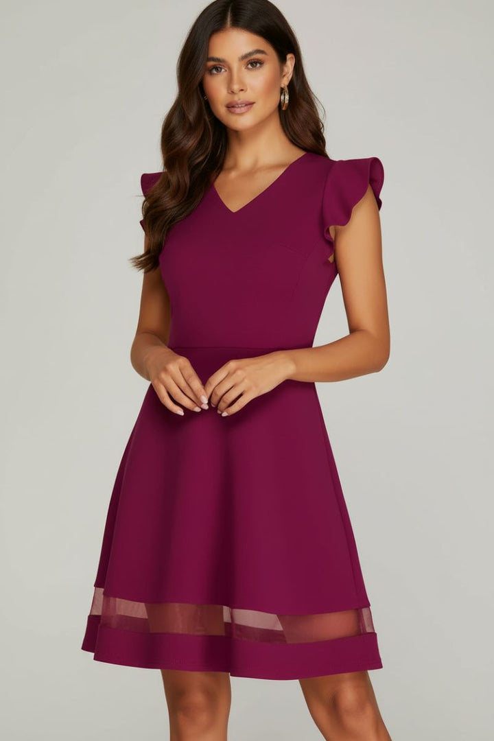 RUFFLED CAP SLEEVE ORGANZA HEM DETAIL MINI DRESS SKSY5094