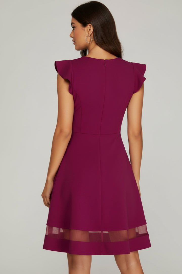 RUFFLED CAP SLEEVE ORGANZA HEM DETAIL MINI DRESS SKSY5094
