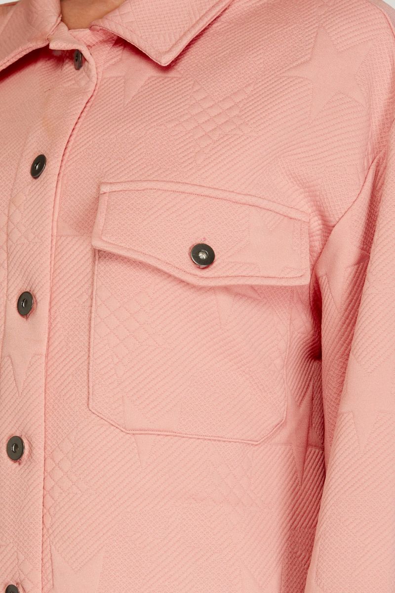 ROSE PINK STAR PATTERNED HEAVY KNIT SHIRT JACKET SKSY4699