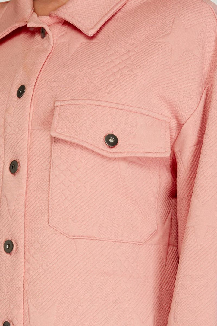 ROSE PINK STAR PATTERNED HEAVY KNIT SHIRT JACKET SKSY4699