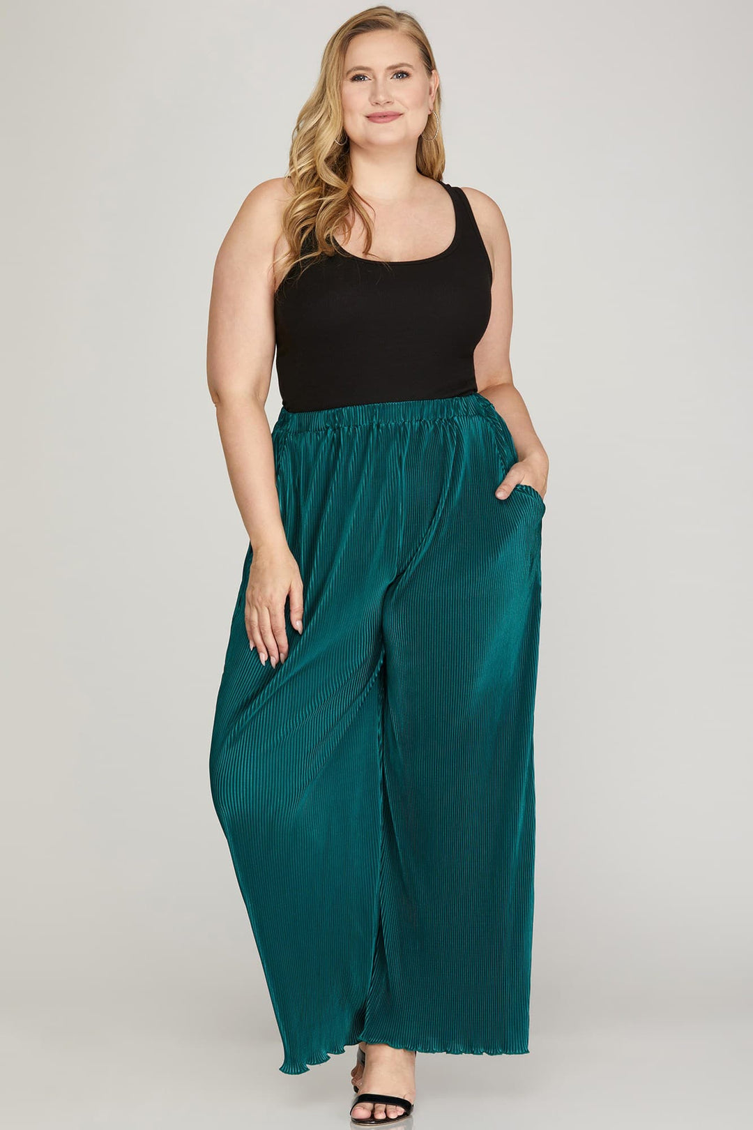 MAGENTA ELASTIC WAIST W/ POCKETS WIDE LEG PLUS SIZE PANTS