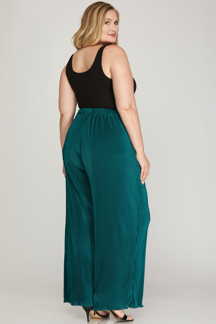MAGENTA ELASTIC WAIST W/ POCKETS WIDE LEG PLUS SIZE PANTS