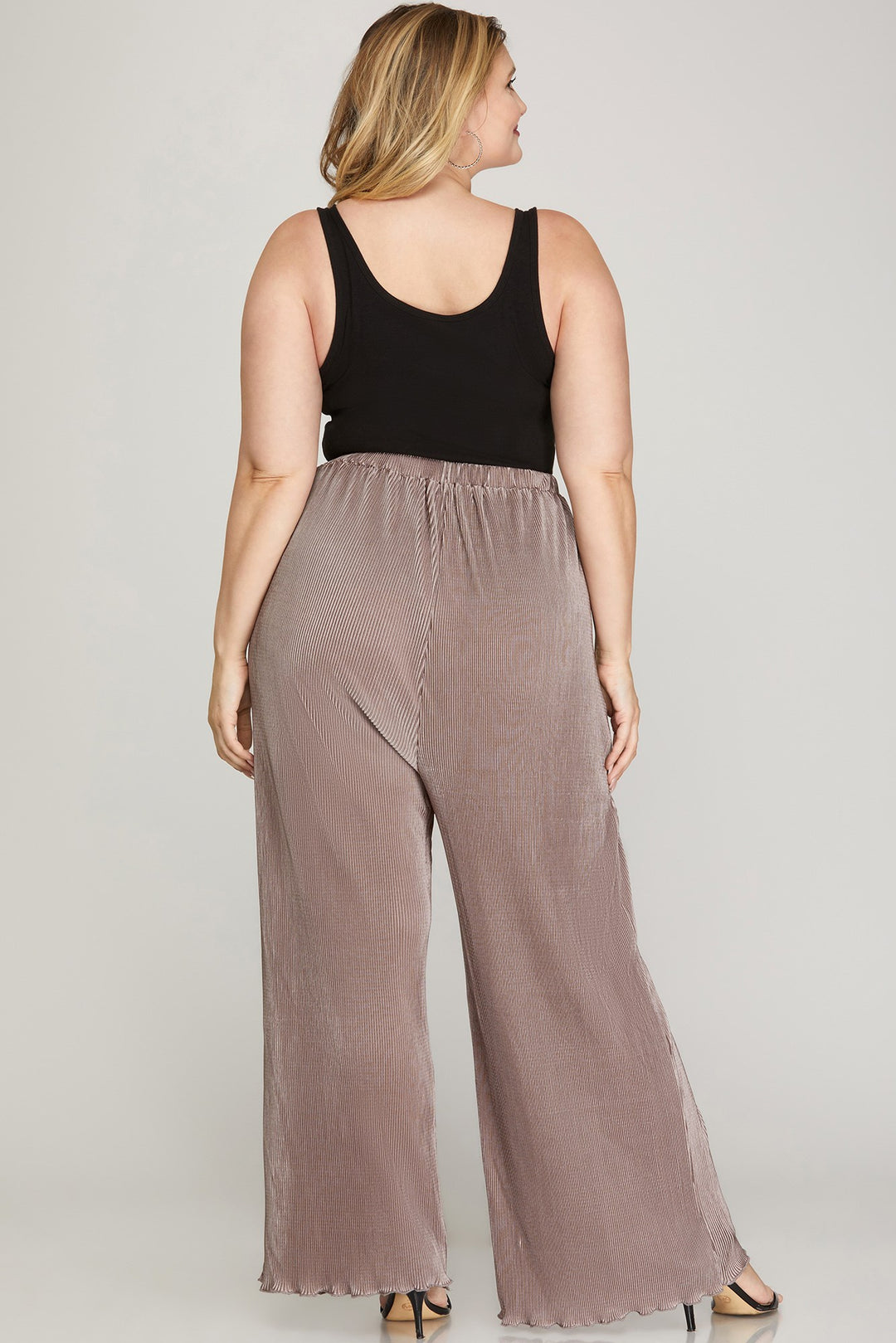 MAGENTA ELASTIC WAIST W/ POCKETS WIDE LEG PLUS SIZE PANTS
