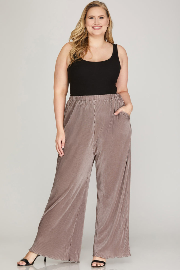 MAGENTA ELASTIC WAIST W/ POCKETS WIDE LEG PLUS SIZE PANTS