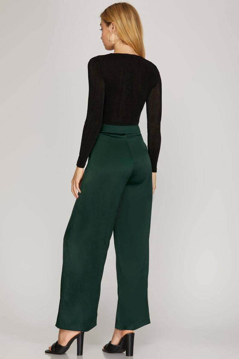 SEA GREEN PLEATED LONG SATIN PANTS
