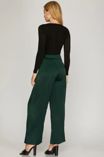 PLEATED LONG SATIN PANTS