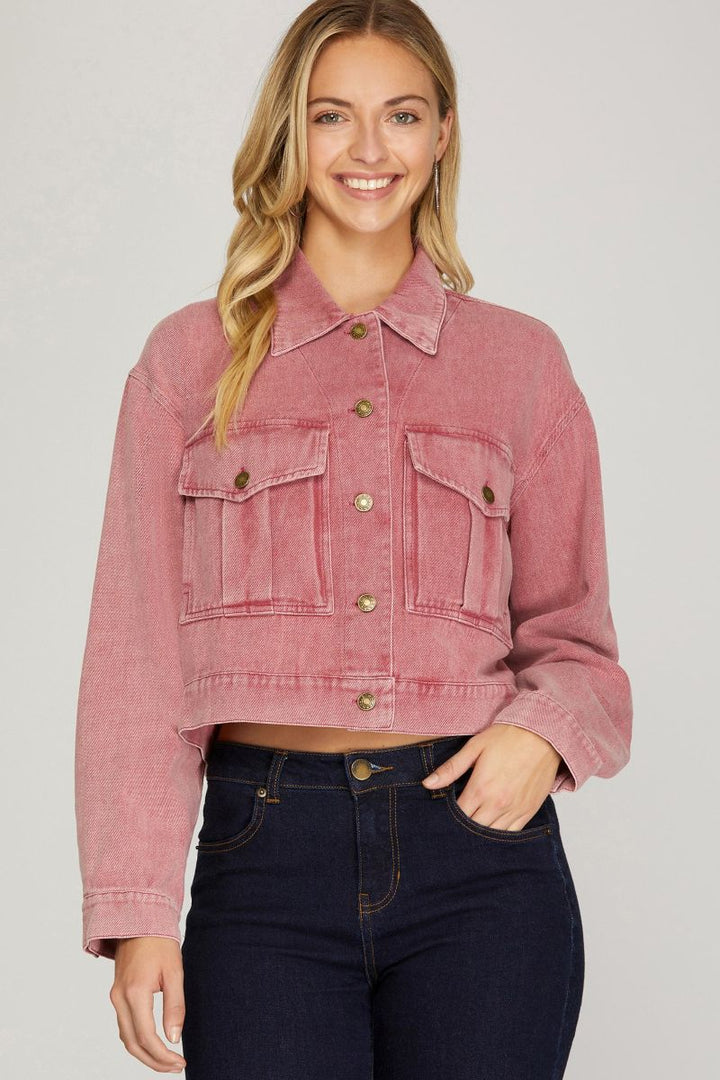 BERRY WASHED TWILL FRONT FLAP POCKET CROP JACKET S15SY4747