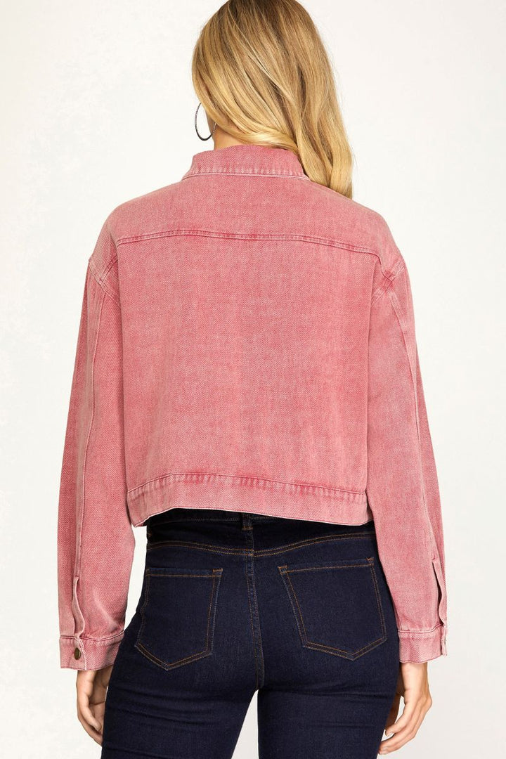 BERRY WASHED TWILL FRONT FLAP POCKET CROP JACKET S15SY4747