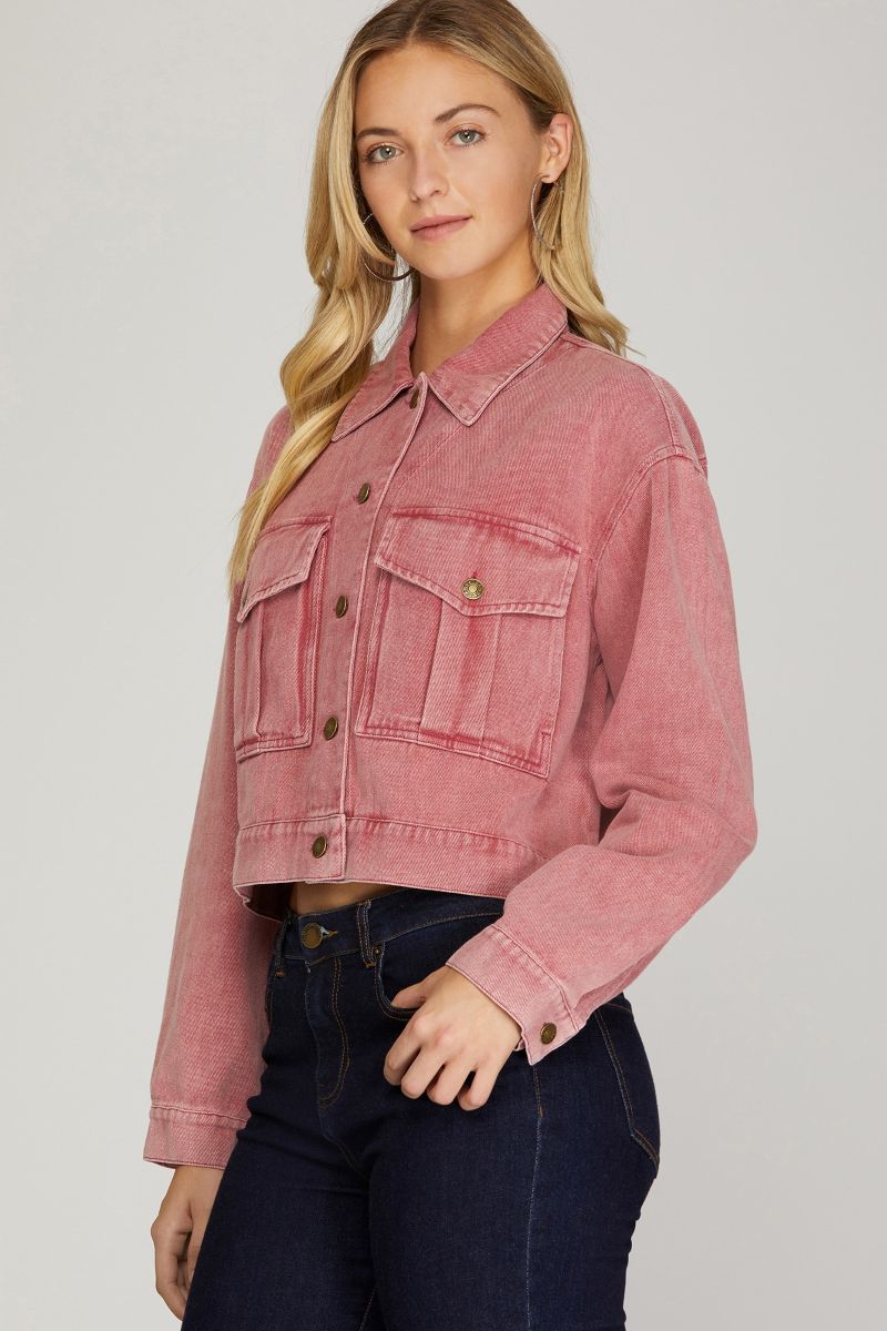BERRY WASHED TWILL FRONT FLAP POCKET CROP JACKET S15SY4747