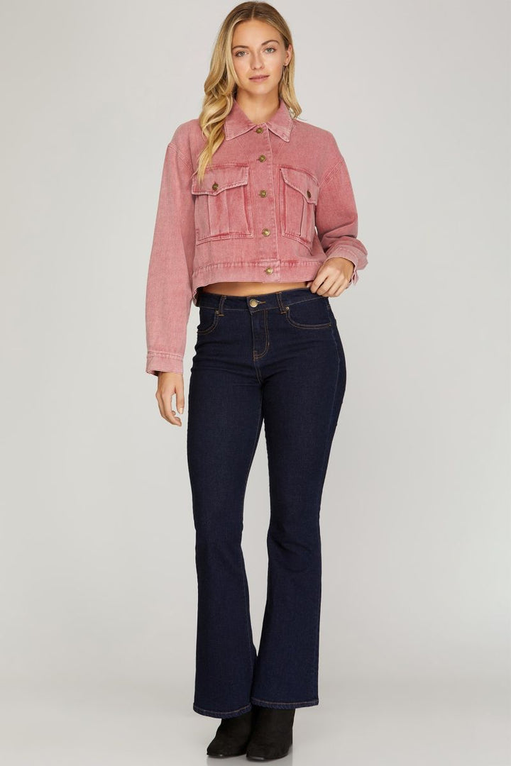 BERRY WASHED TWILL FRONT FLAP POCKET CROP JACKET S15SY4747